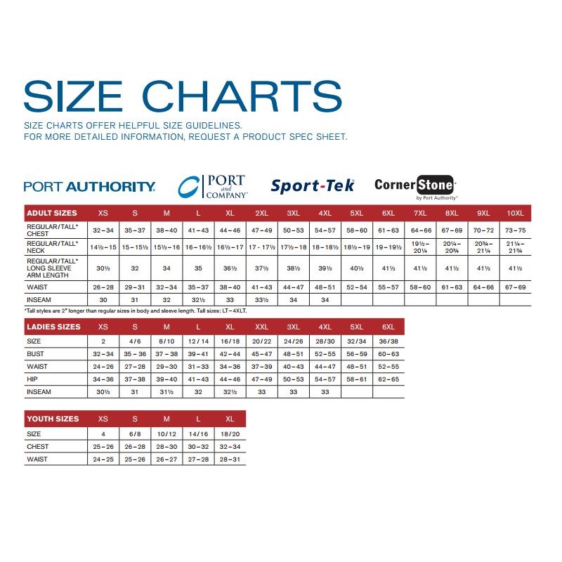 Sport Tek Shirts Size Chart